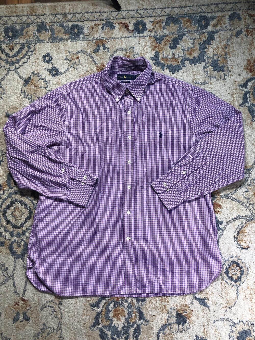 Ralph Lauren Shirt Mens 3XL Purple Check Long Sleeve Button Down Pony Logo